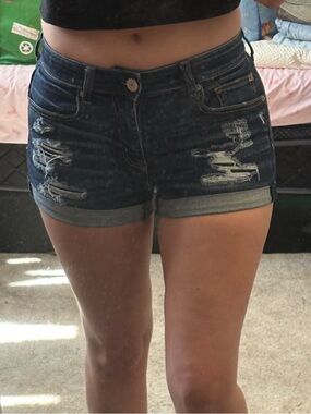American Eagle Outfitters Dark Blue Distressed Denim Jean Shorts